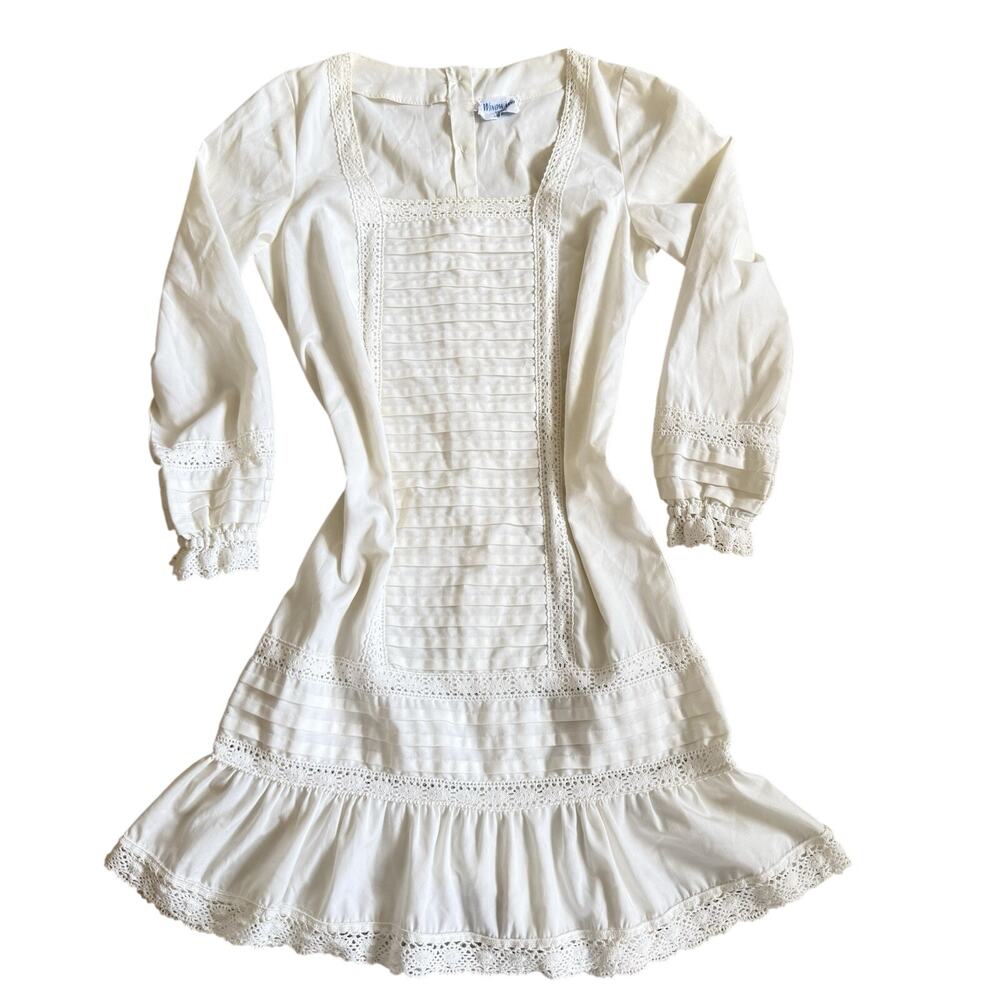 Vintage Cottagecore Windward Shop Montauk Ivory Prairie Dress M Lace Pintuck